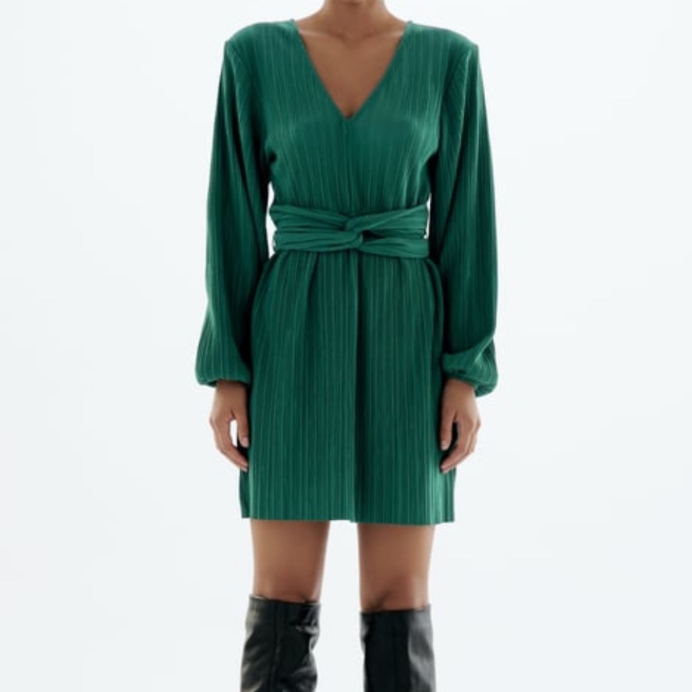 Zara Pleated Knotted Dress